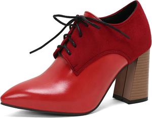 Ботильоны Alyaafifa на массивном каблуке для женщин, с острым закрытым носком, высокие на платформе, слипоны, двухцветные кожаные и замшевые, модные короткие ботинки с V-образным вырезом, трендовые для вечеринок, свиданий и выпускных, Red - B