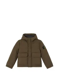 Куртка с капюшоном и нагрудными карманами с клапанами Stone Island Junior, зеленый