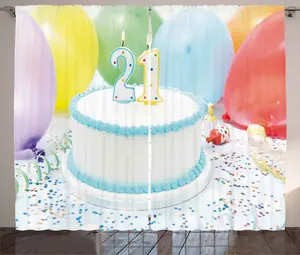 Штора ABAKUHAUS "День рождения" в деревенском стиле, разноцветные шары, универсальные ленточные шторы для гостиной с петлями и крючками, 280 x 245 см, белый и бледно-голубой Abakuhaus