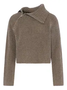 Ребристый свитер с застежкой-молнией на горловине YVES SALOMON, серый