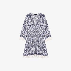 Платье мини Maje с плиссировкой и фруктовым принтом, синий