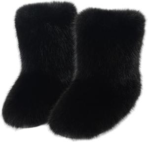 Меховые ботинки для женщин, ботинки средней длины с искусственным мехом для мужчин, пушистые зимние ботинки для снега, унисекс, теплые, удобные, уличные, на плоской подошве, модные ботильоны Y2K, легкие, для улицы и дома, модные ботинки Generic, черный