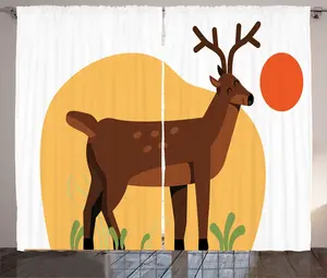Штора ABAKUHAUS Дикая охота, деревенский стиль, луг Улыбающиеся рога, присборенная тесьма для спальни с петлями и крючками, 280 x 245 см, серый Abakuhaus