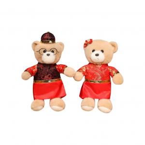 Плюшевые мишки в китайских костюмах пара кукол высота 28см/32см OUYIN, светло-коричневый