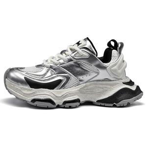 Амортизирующие, противоскользящие, износостойкие, дышащие, увеличивающие рост, низкие, массивные кроссовки для мужчин, серебристые Kuding, Silver