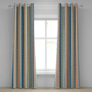 Штора на люверсах ABAKUHAUS Tibal, ацтекский древний винтажный этнический узор с индейскими цифрами, декоративная двухпанельная штора, 280 см x 175 см, цвет "мериголд" Abakuhaus