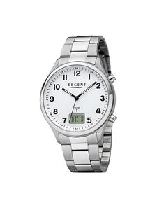 Радиоуправляемые аналогово-цифровые часы, серебристые, большие (примерно 40 мм), радиоуправляемые часы Regent