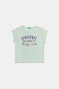 Детская хлопковая футболка United Colors Of Benetton, бирюзовый