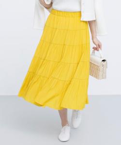 Сборчатая легкая юбка с многоярусной отделкой Suite, цвет Yellow [040]