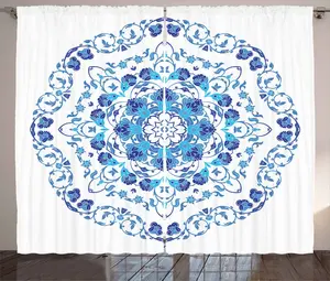 Винтажная синяя штора в деревенском стиле ABAKUHAUS, богатый цветочный декор, универсальные ленточные шторы для гостиной с петлями и крючками, 280 x 245 см, небесно-голубой и темно-синий Abakuhaus