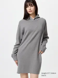 Вязаное платье-худи из гладкого хлопка Uniqlo, 03 grey