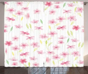 Штора для спальни ABAKUHAUS в деревенском стиле с цветочным рисунком, акварельными листьями и цветами, с присборенной лентой, петлями и крючками, 280 x 225 см, белая, розовая, бледно-желтая Abakuhaus