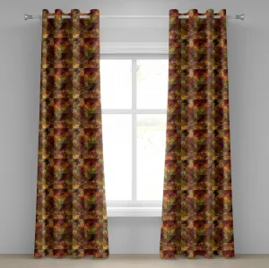 Цветная штора на люверсах ABAKUHAUS, абстрактная сетка, мозаика, геометрический креативный рисунок, треугольный графический принт, декоративные двухпанельные шторы, 280 см x 260 см, цвет: бархатцы коричневые Abakuhaus