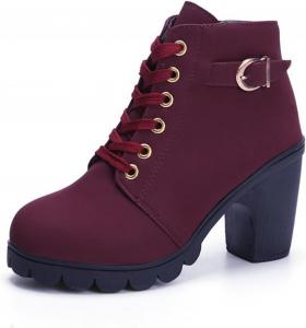 Женские ботильоны на платформе, повседневные с массивным каблуком, шнуровкой, удобные средние каблуки, округлый носок, осенне-зимние ботинки для женщин CSRZPMG, Red Fashion Boots