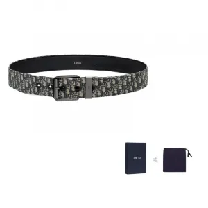 DIOR Мужской кожаный ремень с металлической фурнитурой черный шириной 3.5 см, Black