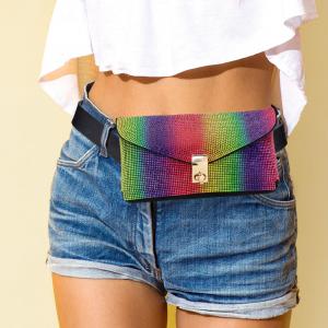 Сумка-конверт с блестками и заклепками на пояс / сумка через плечо FASHNZFAB, мультиколор