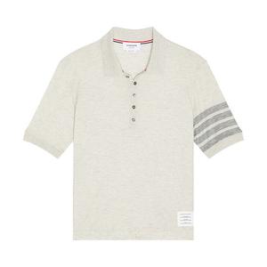 Джерси Thom Browne Short-Sleeve 4 Bar Rib Cuff Polo in Wool Jersey 'Pale Grey'