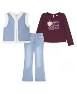 Комплект для девочек из 3 предметов: жилет из шерпы, футболка с круглым вырезом и джинсы Levi'S, мультиколор