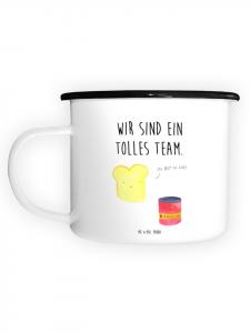 Эмалированная кружка XL Toast Jam с надписью на белом фоне Mr. & Mrs. Panda