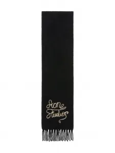 Шарф с бахромой и логотипом Acne Studios, черный