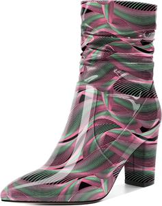 Женские свободные ботильоны Mettesally с высокими массивными каблуками, заостренным носком, боковой молнией, каблук 3,5 дюйма, полусапожки для платья, Patent Wave