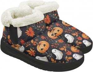 Женские зимние ботинки с меховой подкладкой, укороченные снегоступы для улицы, теплые зимние прогулочные туфли Fuojuvelie, Halloween Pumpkin