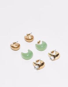 Набор из 3 мини-сережек-колец с камнями разных цветов Accessorize