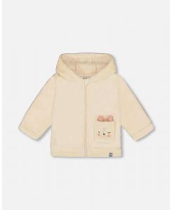 Детская плюшевая куртка с капюшоном для девочки, кремового цвета - Baby Deux par Deux, Off-white