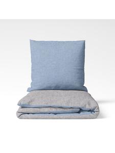 Двустороннее постельное белье, меланжевая фланель светло-серого и джинсово-синего цветов. Setex, 155 x 220 + 80 x 80 см