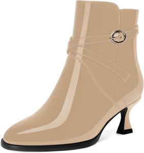 Женские ботильоны MODENCOCO с застежкой-молнией, лакированное платье, пряжка, круглый носок, ремешок на щиколотке, низкий каблук 2 дюйма, Beige