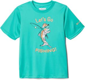 Футболка Columbia Boy's Terminal Tackle PFG Marlin America с коротким рукавом, Electric Turquoise/Bright Nectar