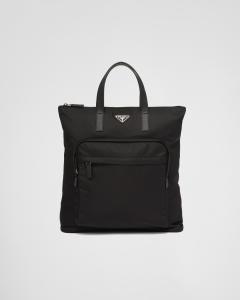 Сумка-тоут из Re-Nylon и кожи сафьяно Prada, черный