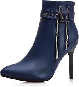 Женские модные ботильоны VOKLIN с острым носком, на высоком каблуке, с боковой молнией, элегантные короткие туфли-ботинки, Navy Blue-Velvet Lined