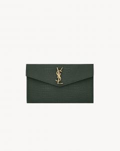 Сумка-клатч UPTOWN из лакированной кожи с тиснением под крокодила SAINT LAURENT, зеленый