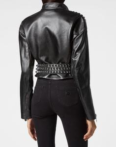 Укороченная кожаная куртка с заклепками Philipp Plein, черный