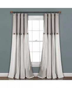 Льняная оконная занавеска на пуговицах — одноштораная — деревенские и современные шторы для фермерского дома Lush Decor, серый