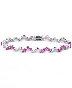 Браслет из розовых сапфиров, выращенных в лаборатории, и полированных звеньев огранки «маркиз» (9,5 карата) Macy'S, silver