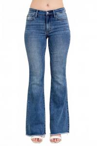 Джинсы клеш со средней посадкой, потертостями и бахромой на подоле, винтажная стирка Judy Blue, Vintage Wash