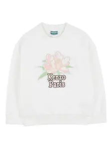 Свитшот с цветочным логотипом Kenzo Kids, белый