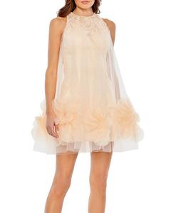 Мини-платье трапециевидной формы с струящимися лепестками Mac Duggal с вырезом через шею и бретельками, оранжевый