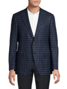 Клетчатое спортивное пальто классического кроя из шерсти и шелка Samuelsohn, темно-синий