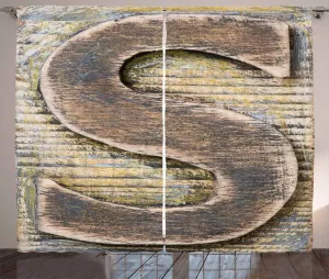 Штора ABAKUHAUS в деревенском стиле с буквами, деревянный блок S-образной формы, универсальная ленточная штора для гостиной с петлями и крючками, 280 x 225 см, светло-желтый, серо-коричневый Abakuhaus