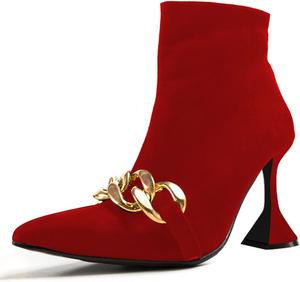 Женские ботильоны YDN с острым носком, цепочкой и высокой шпилькой, с боковой молнией, для торжественного и повседневного наряда, размеры US 4-15, Red