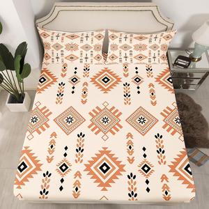 Erosebridal Комплект постельного белья Aztec Full Geometric с этническим принтом в желтых тонах, Yellow