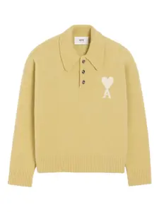 Рубашка поло с длинными рукавами и монограммой Ami De Coeur AMI Paris, желтый