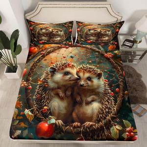 Erosebridal Простыня на резинке Hedgehog Dreamcatcher, красный фруктовый принт, сафари животные, экзотический бохо декор, Red Green Brown