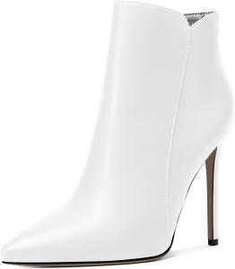 Женские ботильоны Soireelady на шпильке, с закрытым носком, высокие каблуки, ботильоны с молнией, элегантные ботинки на каблуке для осени и зимы, Matte White