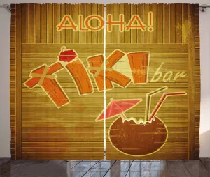 Штора ABAKUHAUS Tiki Bar Rustic, деревянная доска Aloha, универсальная ленточная штора для гостиной с петлями и крючками, 280 x 225 см, цвет: оранжевый, коричневый, розовый Abakuhaus