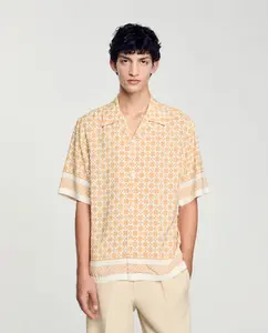 Мужская рубашка свободного кроя с принтом "Квадратный крест" Sandro, желтый