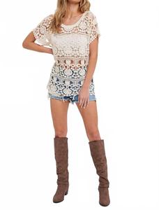 Кружевной топ с круглым вырезом и вязаным узором в натуральном цвете BluIvy